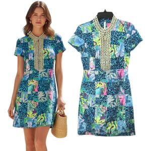 Lilly Pulitzer Adrena Shift dress Women's Size 2 Lillys Party Patch Print Cotton